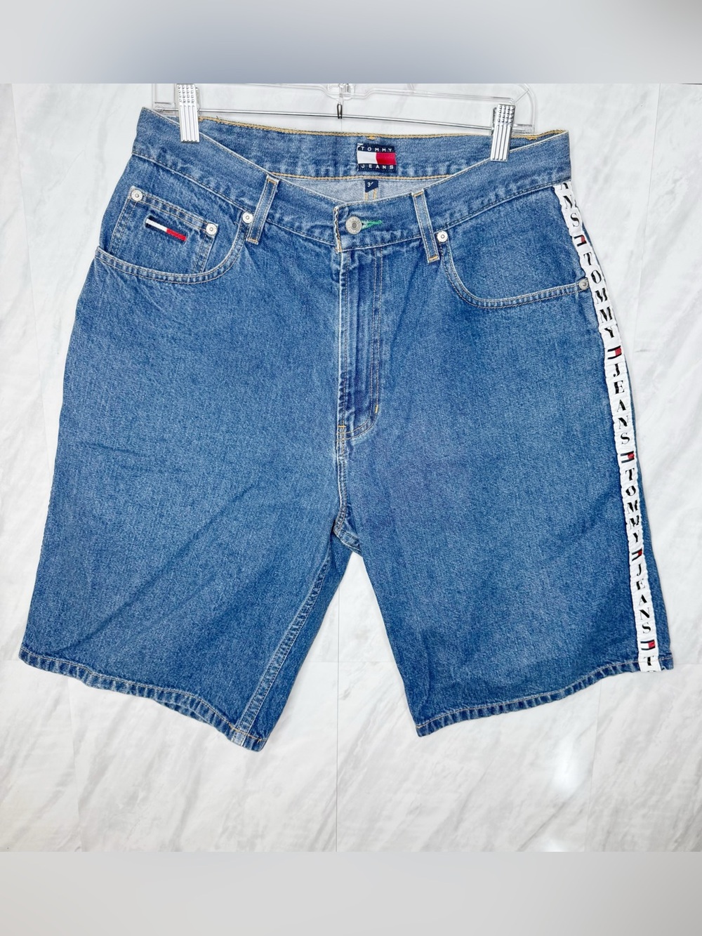 Vintage Tommy Hilfiger Men's Denim Jorts Shorts in Medium Blue 34